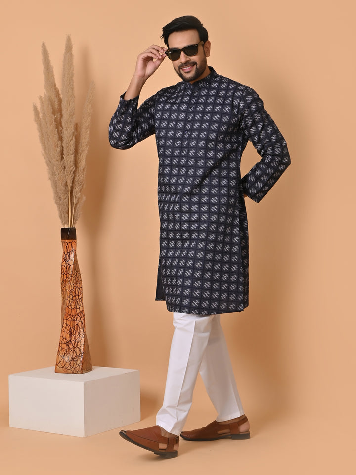 Checked Navy Blue Kurta Set - KR34067-11