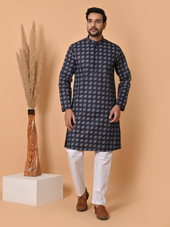 Checked Navy Blue Kurta Set - KR34067-11