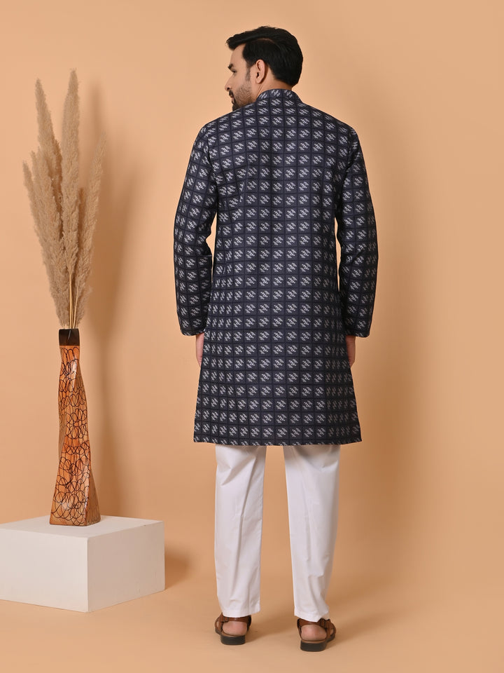 Checked Navy Blue Kurta Set - KR34067-11