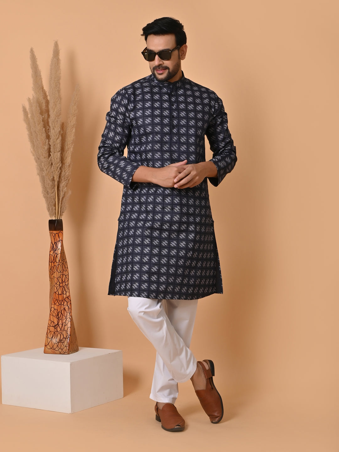 Checked Navy Blue Kurta Set - KR34067-11