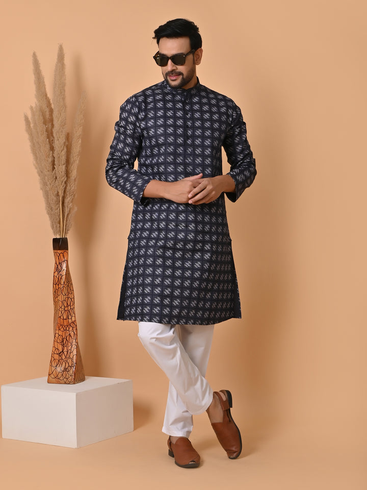 Checked Navy Blue Kurta Set - KR34067-11