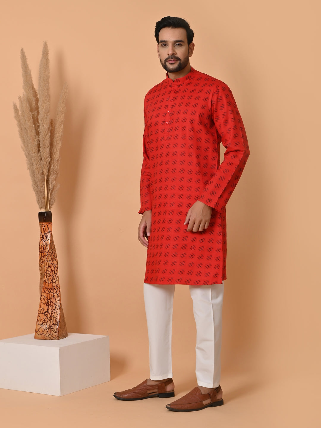 Checked Red Kurta Set - KR34067-13