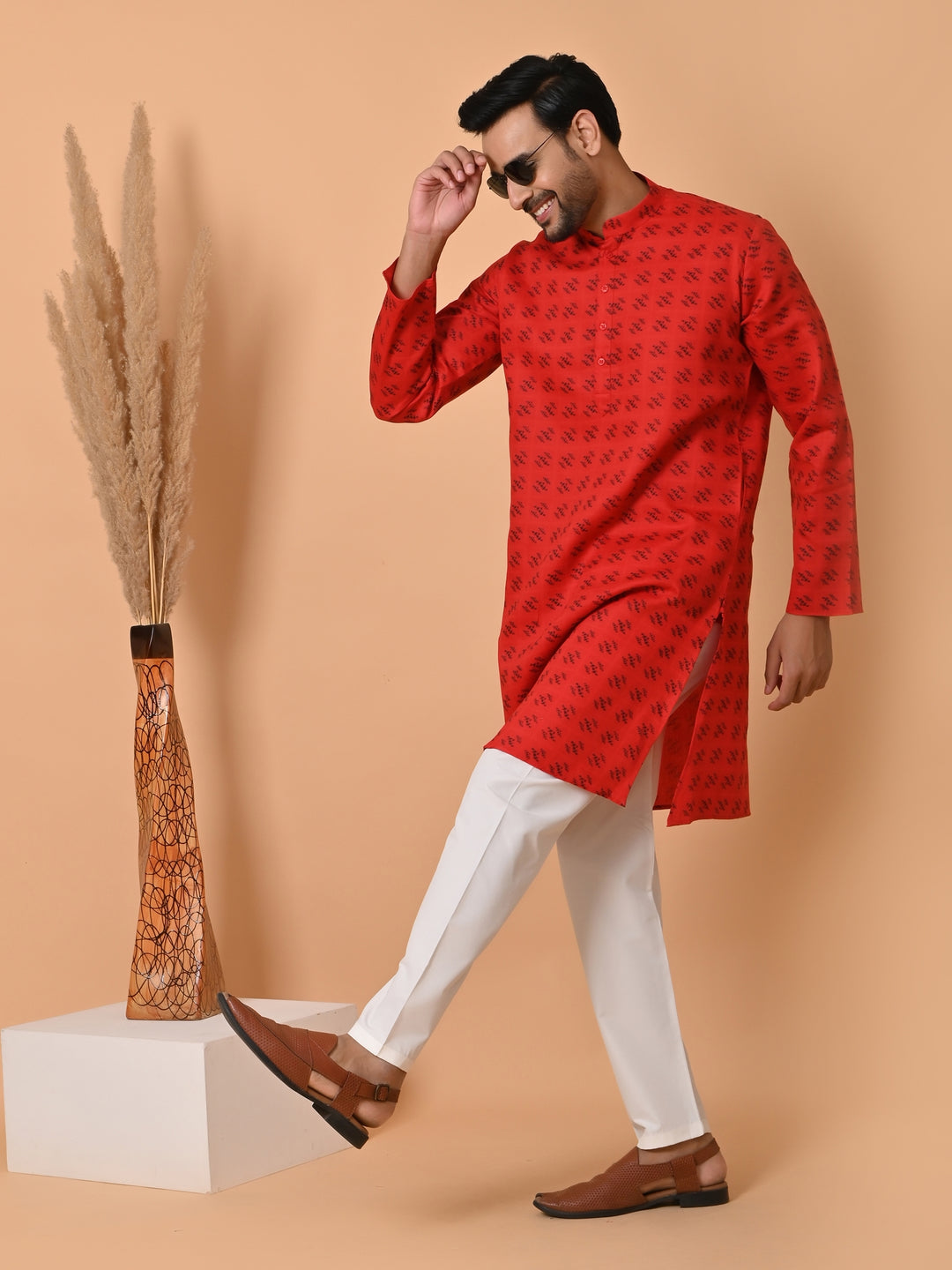 Checked Red Kurta Set - KR34067-13