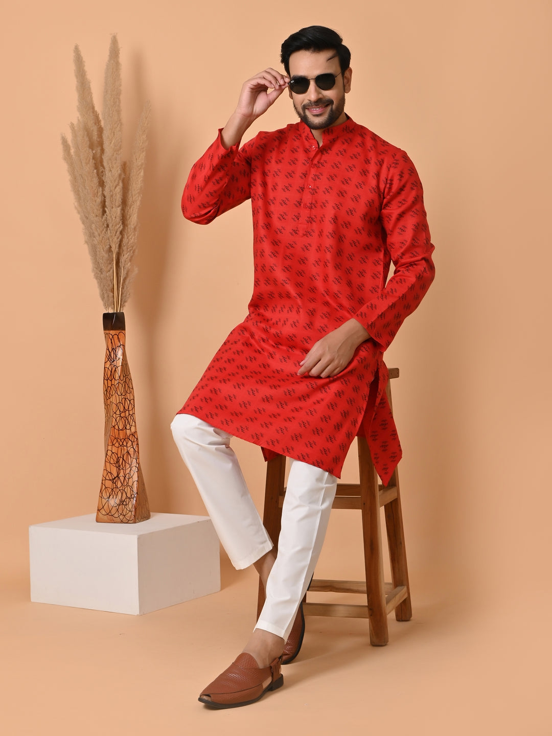 Checked Red Kurta Set - KR34067-13