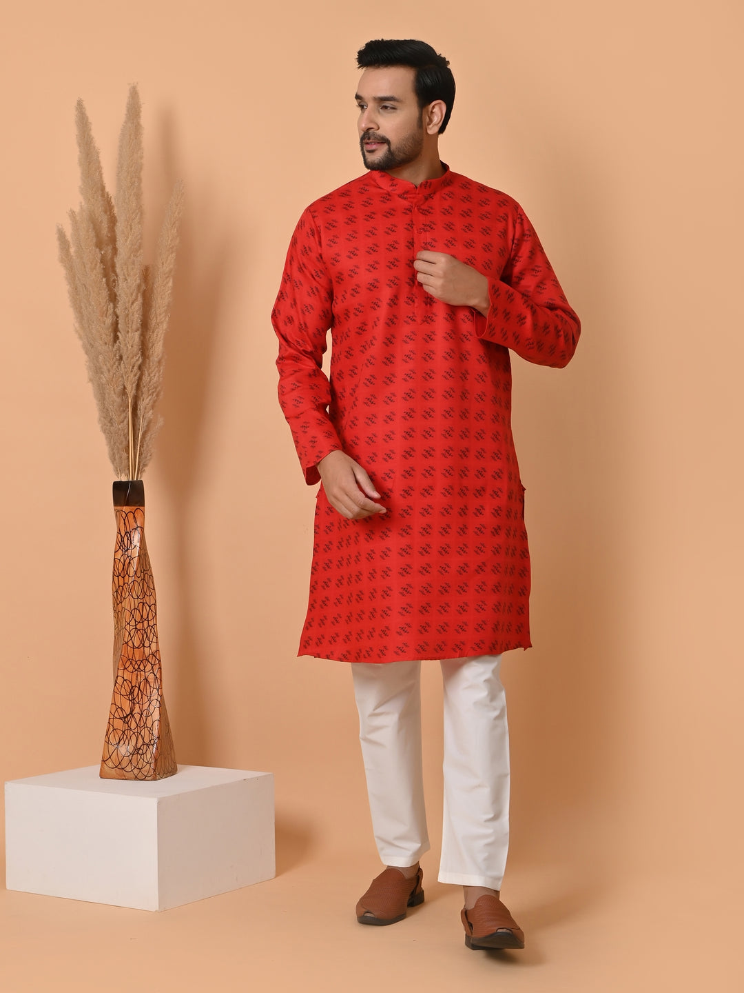 Checked Red Kurta Set - KR34067-13