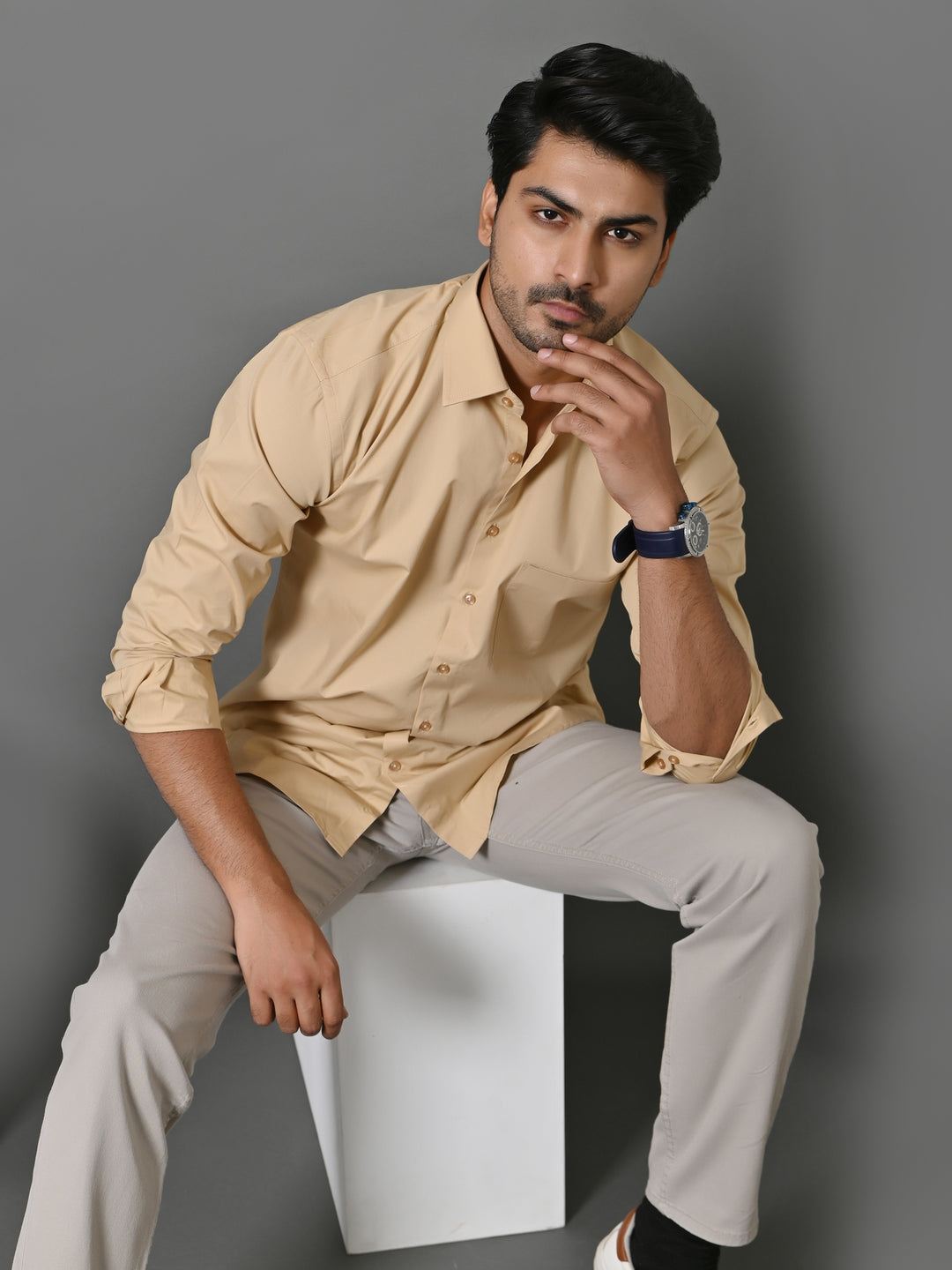 Solid Beige Shirts - E33837-3