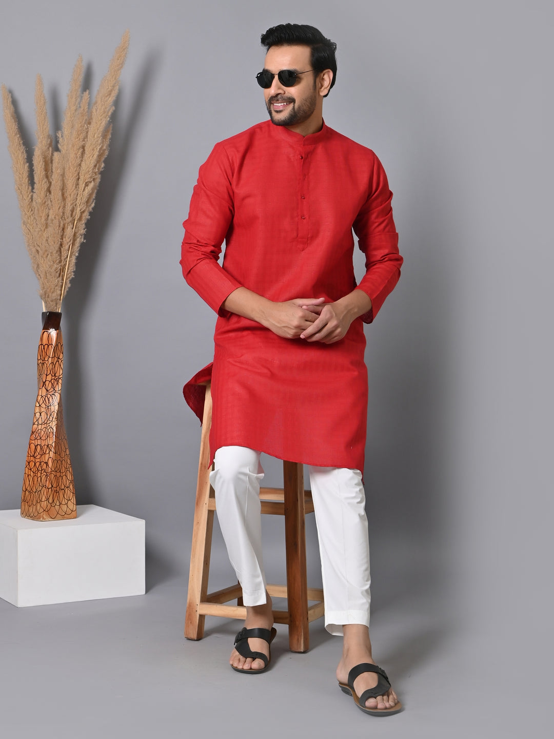 Checked Red Kurta Set - KM29912-23