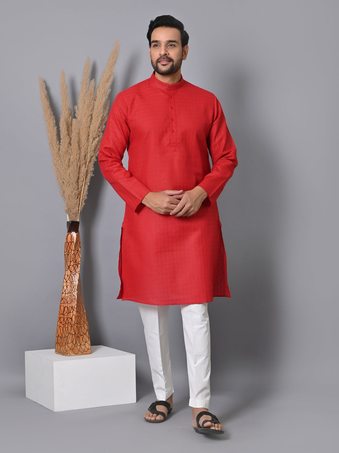 Checked Red Kurta Set - KM29912-23