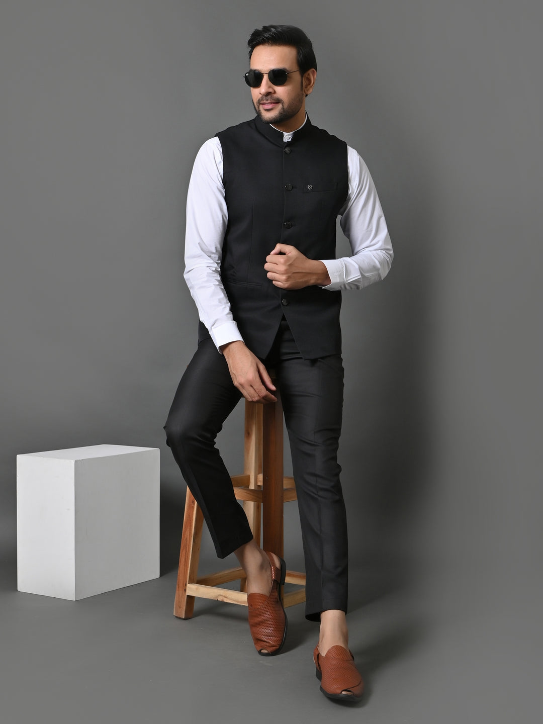 Solid Black Nehru Jacket - B30153-6