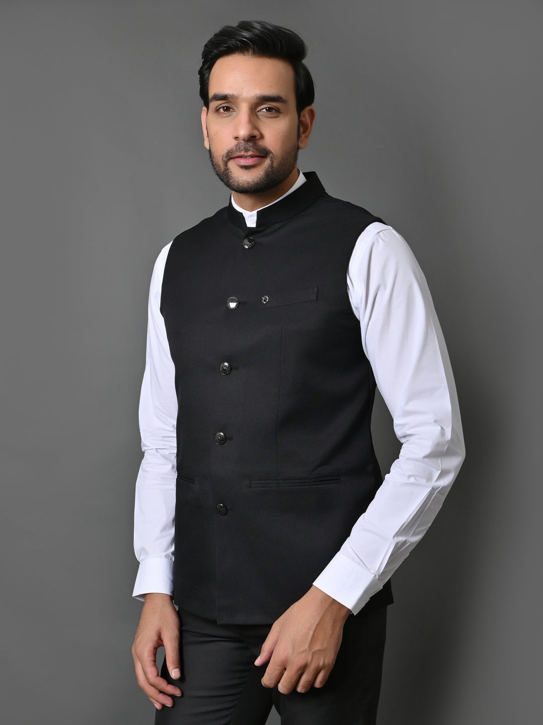 Solid Black Nehru Jacket - B30153-6