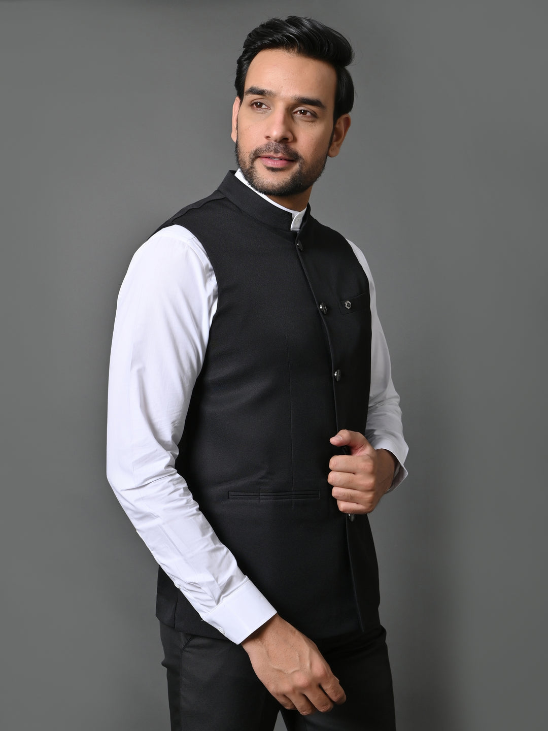 Solid Black Nehru Jacket - B30153-6