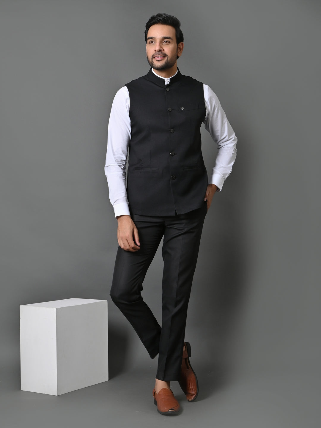 Solid Black Nehru Jacket - B30153-6