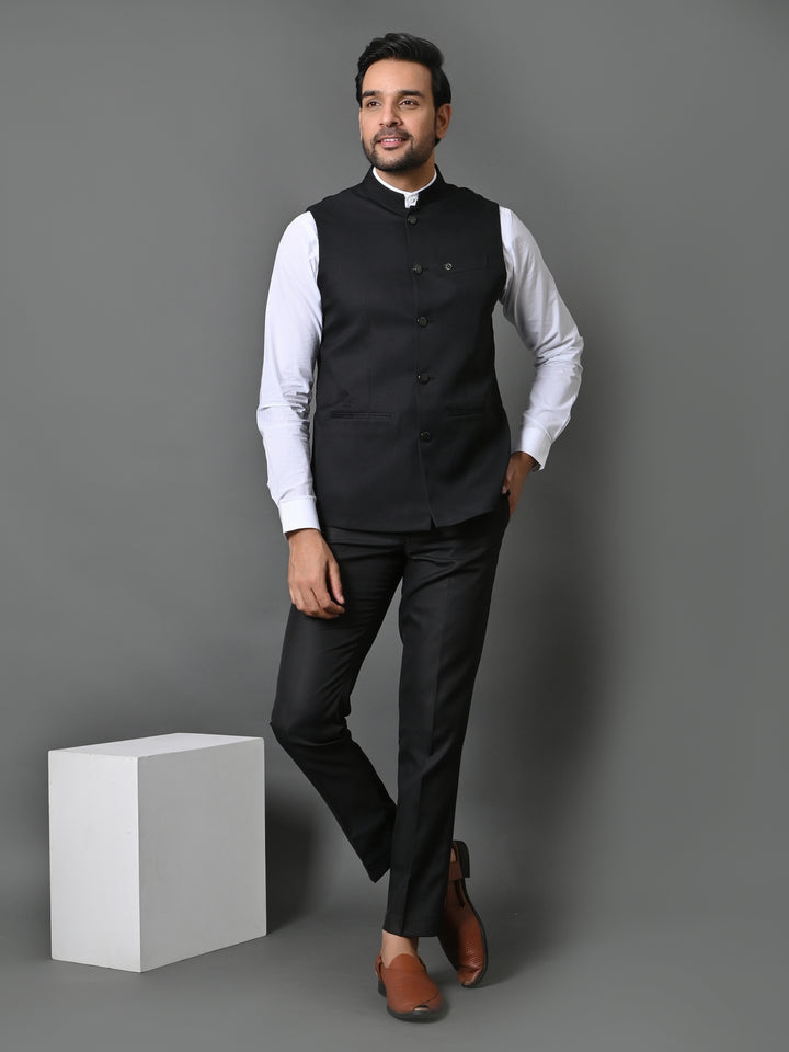 Solid Black Nehru Jacket - B30153-6