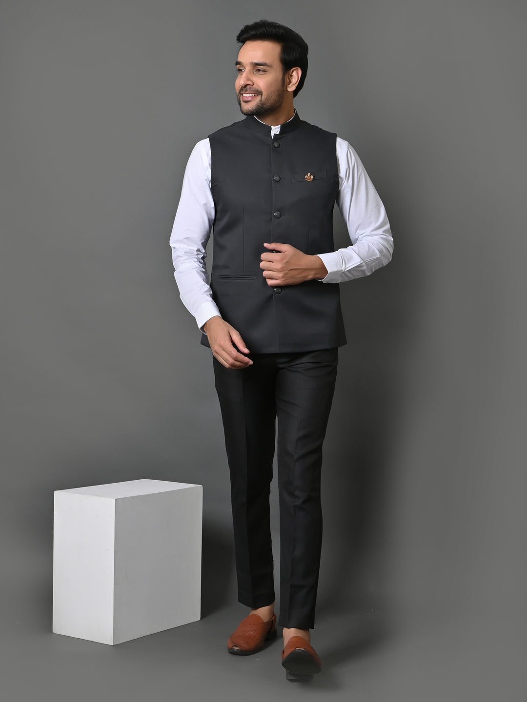 Solid Grey Nehru Jacket - B30153-8