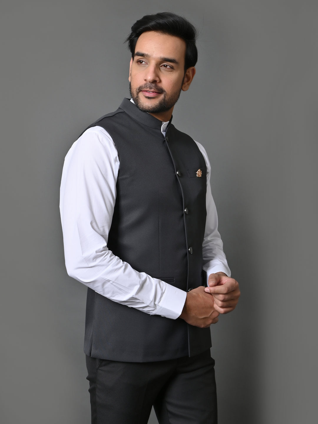 Solid Grey Nehru Jacket - B30153-8