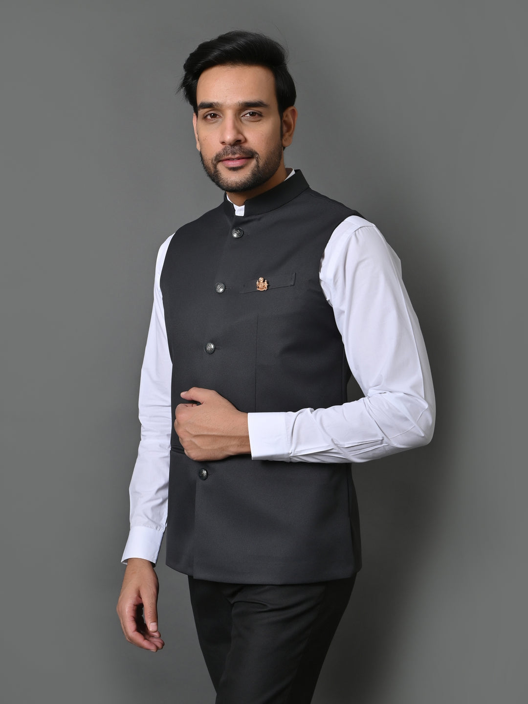 Solid Grey Nehru Jacket - B30153-8