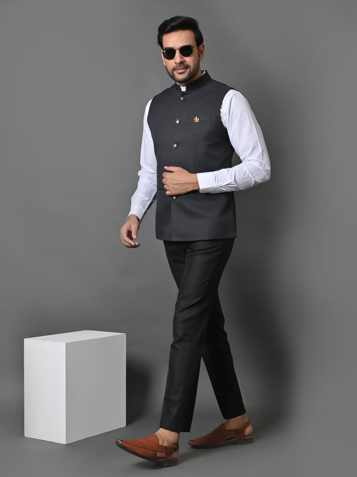 Solid Grey Nehru Jacket - B30153-8