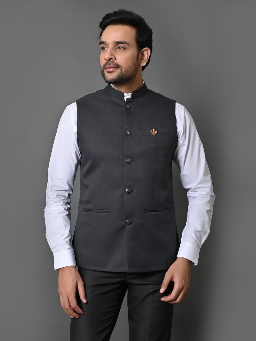 Solid Grey Nehru Jacket - B30153-8