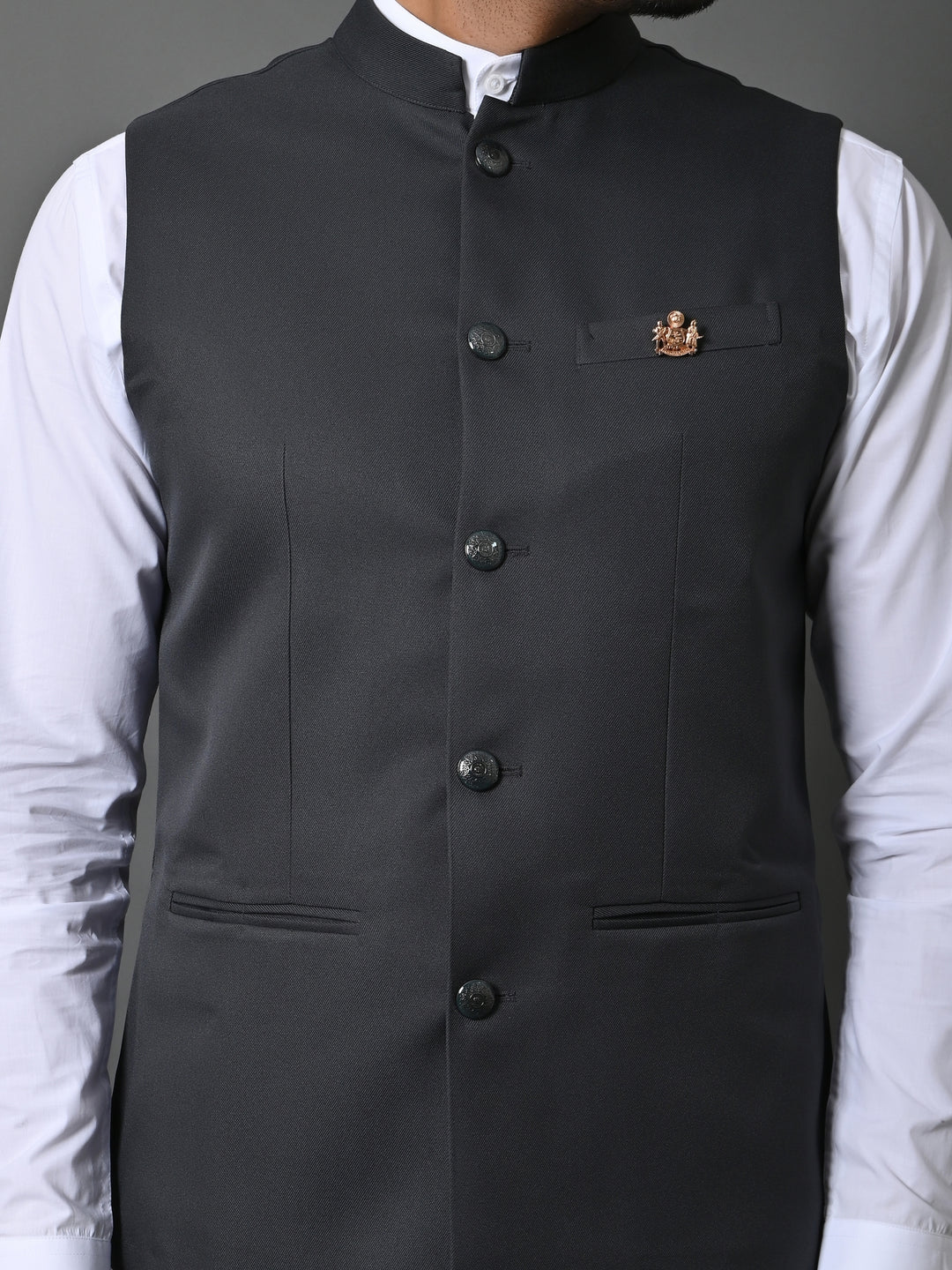 Solid Grey Nehru Jacket - B30153-8