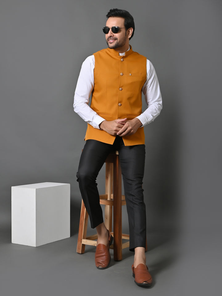 Solid Mustard Nehru Jacket - B30153-90