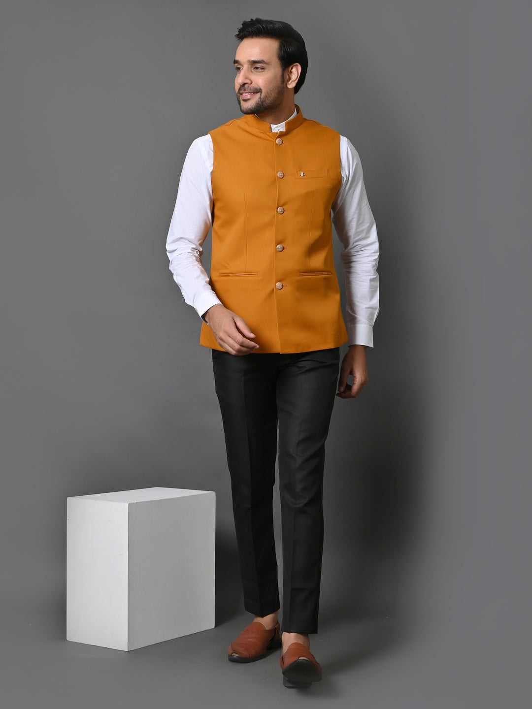 Solid Mustard Nehru Jacket - B30153-90