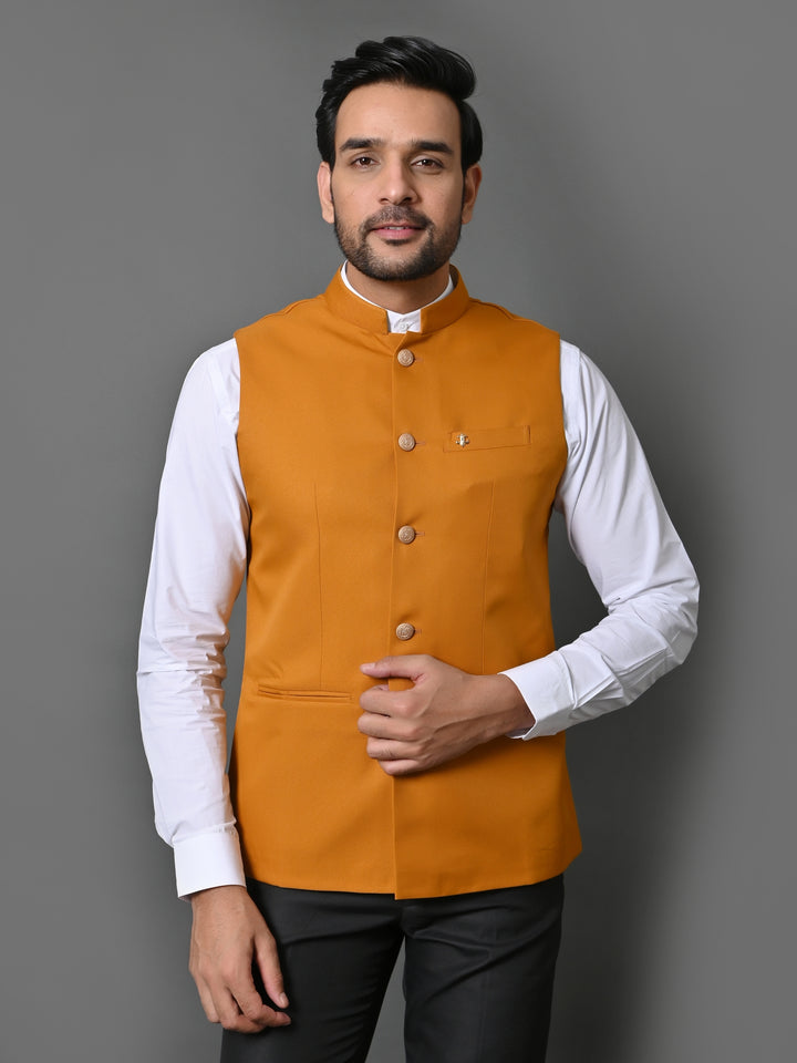 Solid Mustard Nehru Jacket - B30153-90