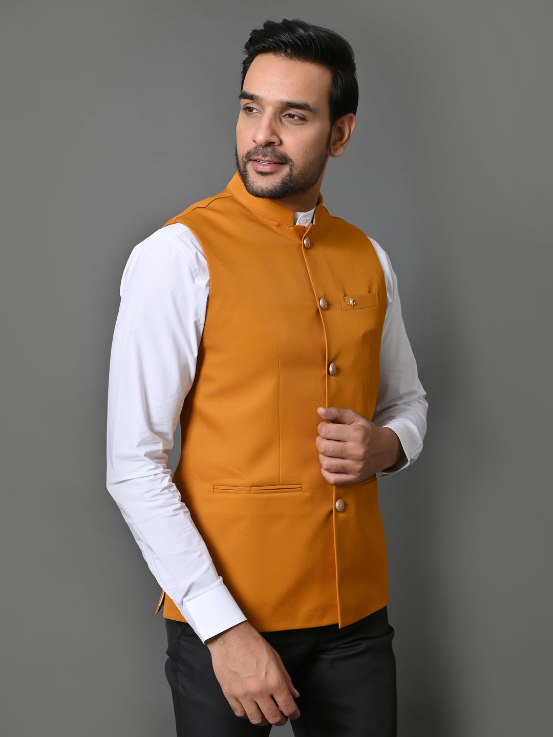 Solid Mustard Nehru Jacket - B30153-90