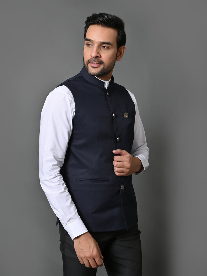 Solid Navy Blue Nehru Jacket - B30153-7