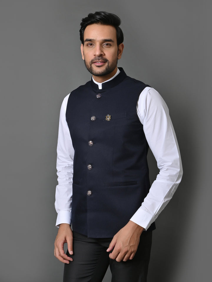 Solid Navy Blue Nehru Jacket - B30153-7