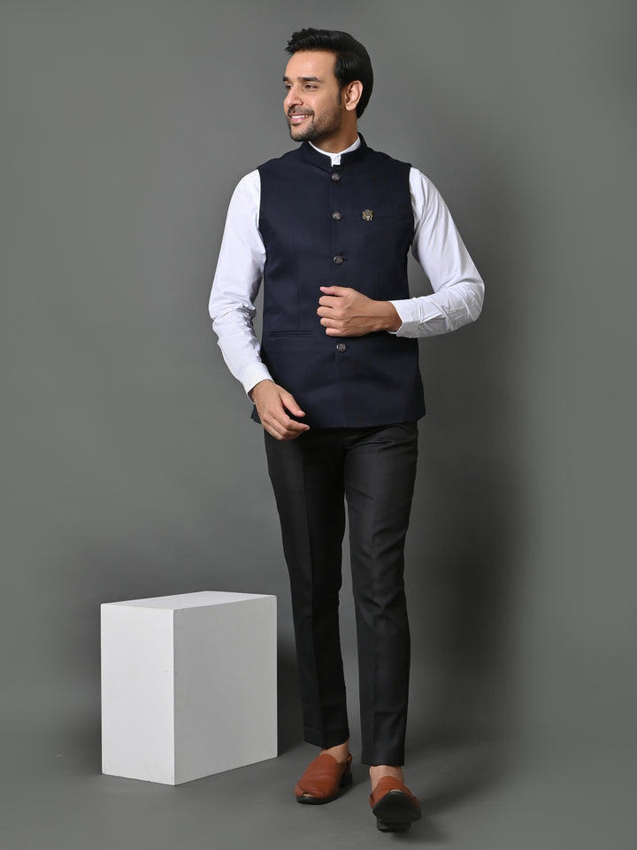 Solid Navy Blue Nehru Jacket - B30153-7