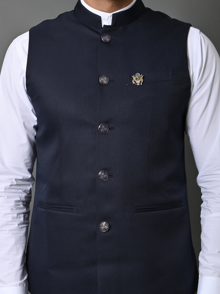 Solid Navy Blue Nehru Jacket - B30153-7