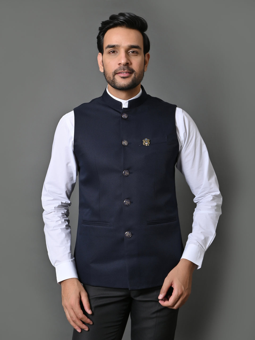 Solid Navy Blue Nehru Jacket - B30153-7