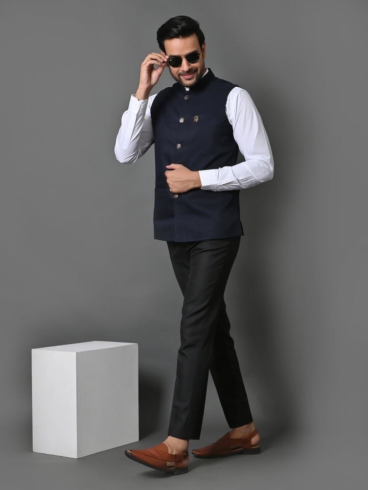 Solid Navy Blue Nehru Jacket - B30153-7