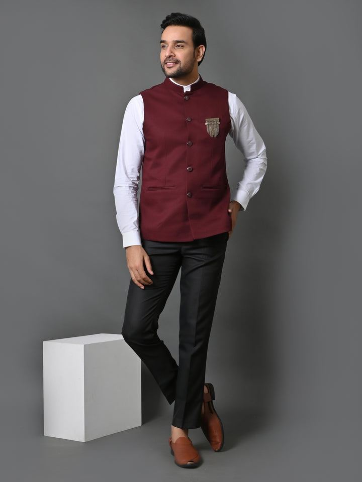 Solid Wine Nehru Jacket - B30153-89