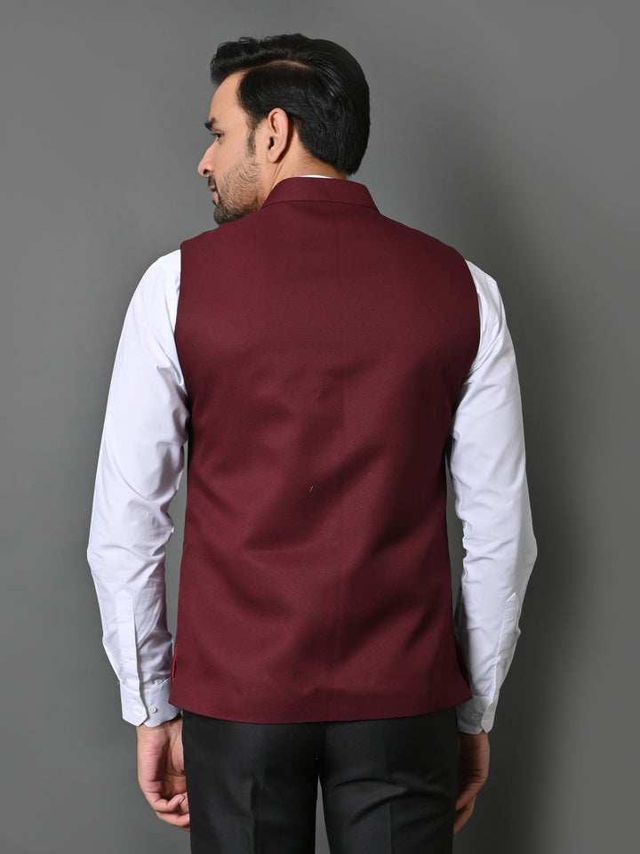 Solid Wine Nehru Jacket - B30153-89