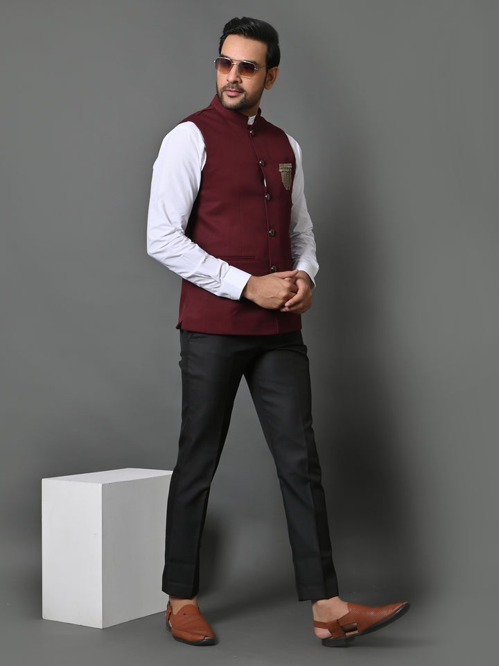 Solid Wine Nehru Jacket - B30153-89