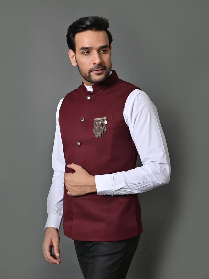 Solid Wine Nehru Jacket - B30153-89