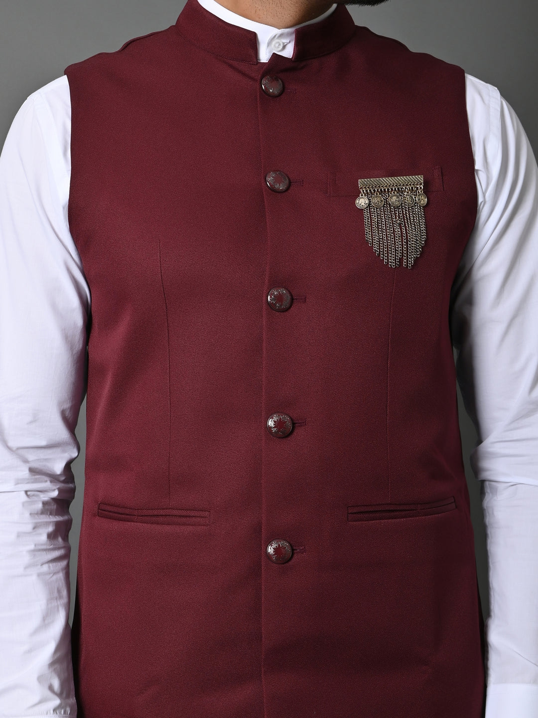 Solid Wine Nehru Jacket - B30153-89