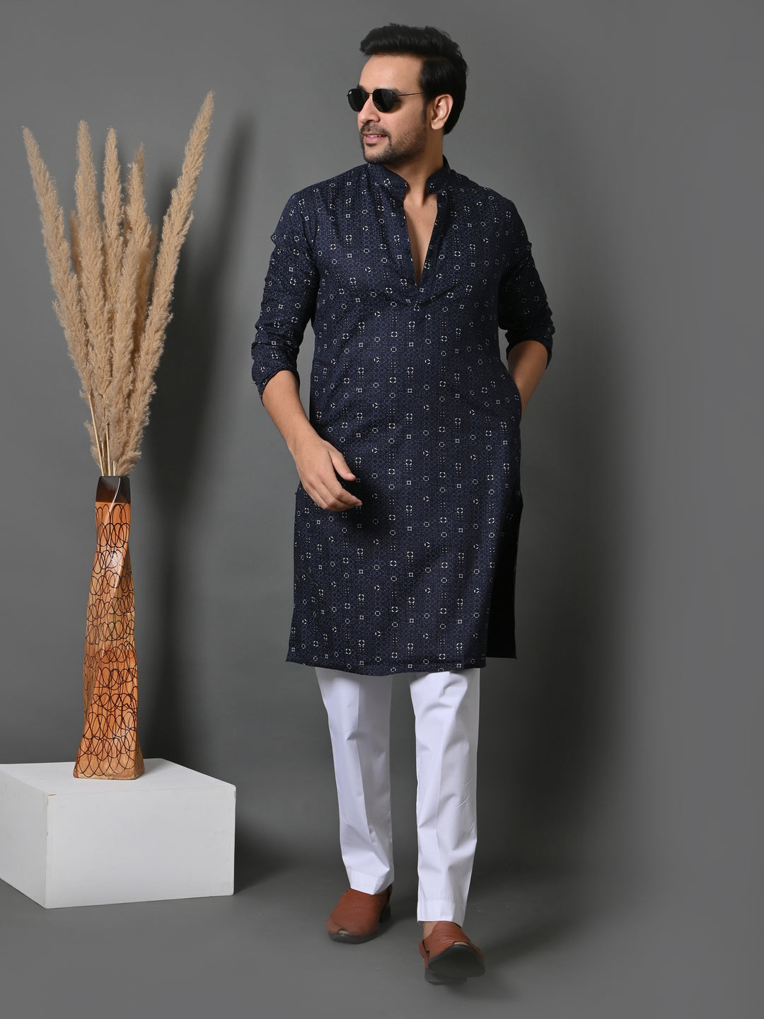 Geometric Navy Blue Only Kurta - K36048-N61