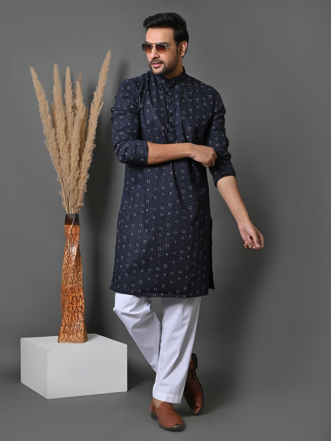 Geometric Navy Blue Only Kurta - K36048-N61