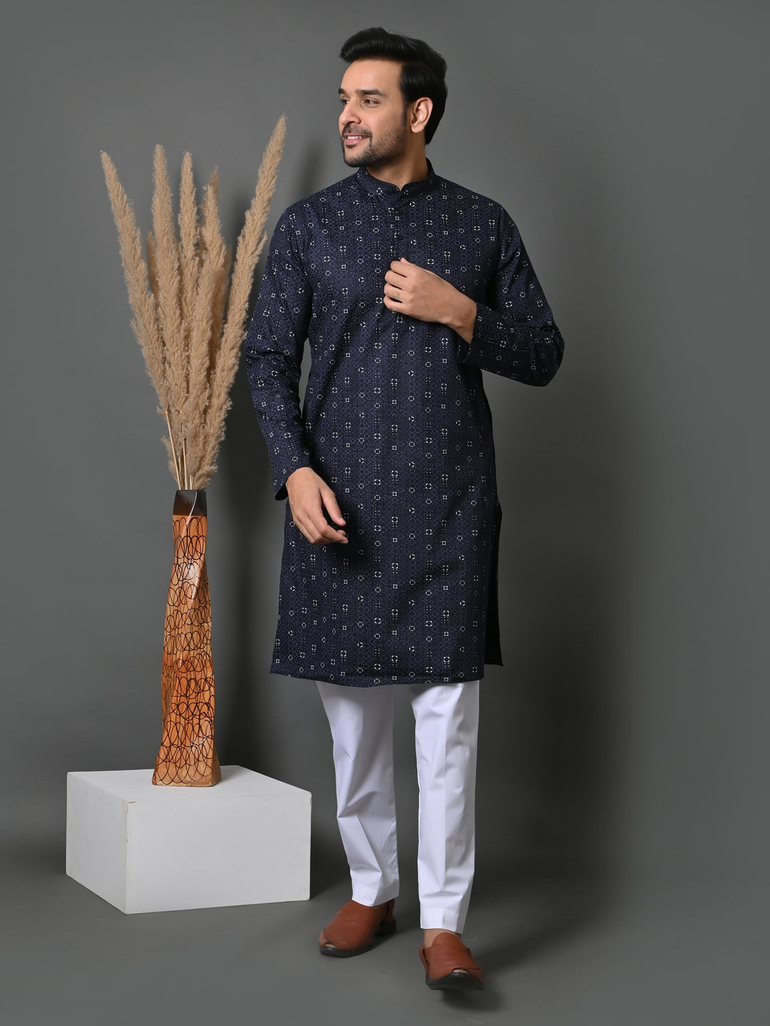 Geometric Navy Blue Only Kurta - K36048-N61