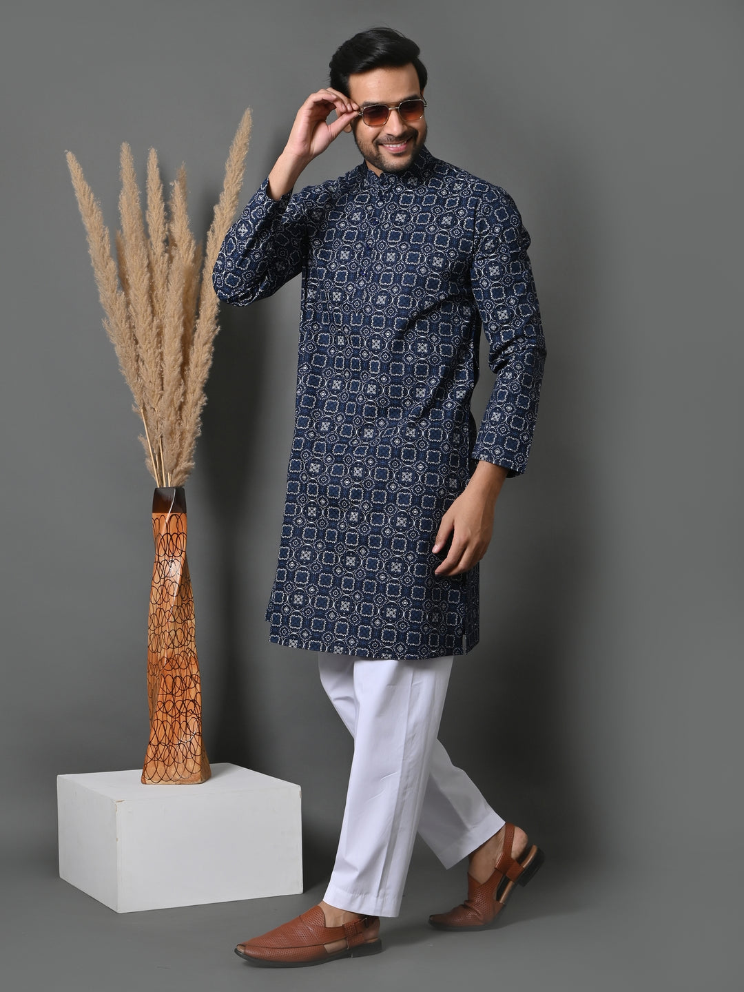 Geometric Navy Blue Only Kurta - K36048-NB13