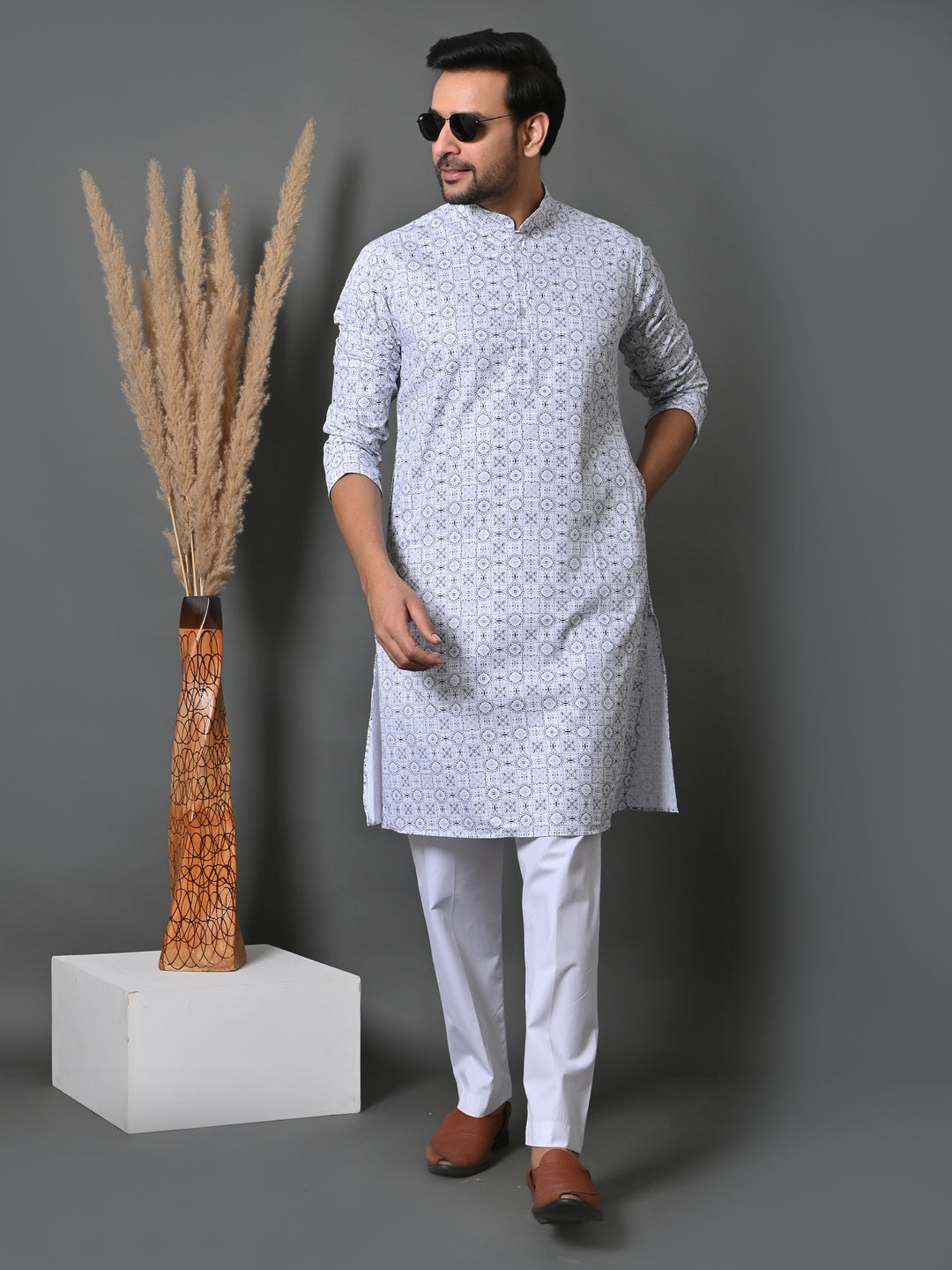 Geometric White Only Kurta - K36048-W61