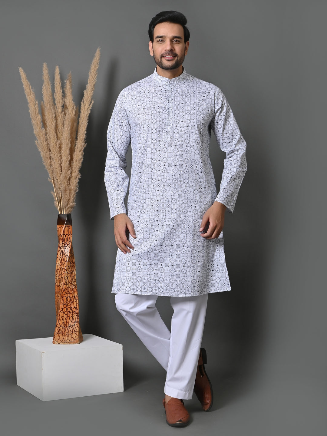 Geometric White Only Kurta - K36048-W61