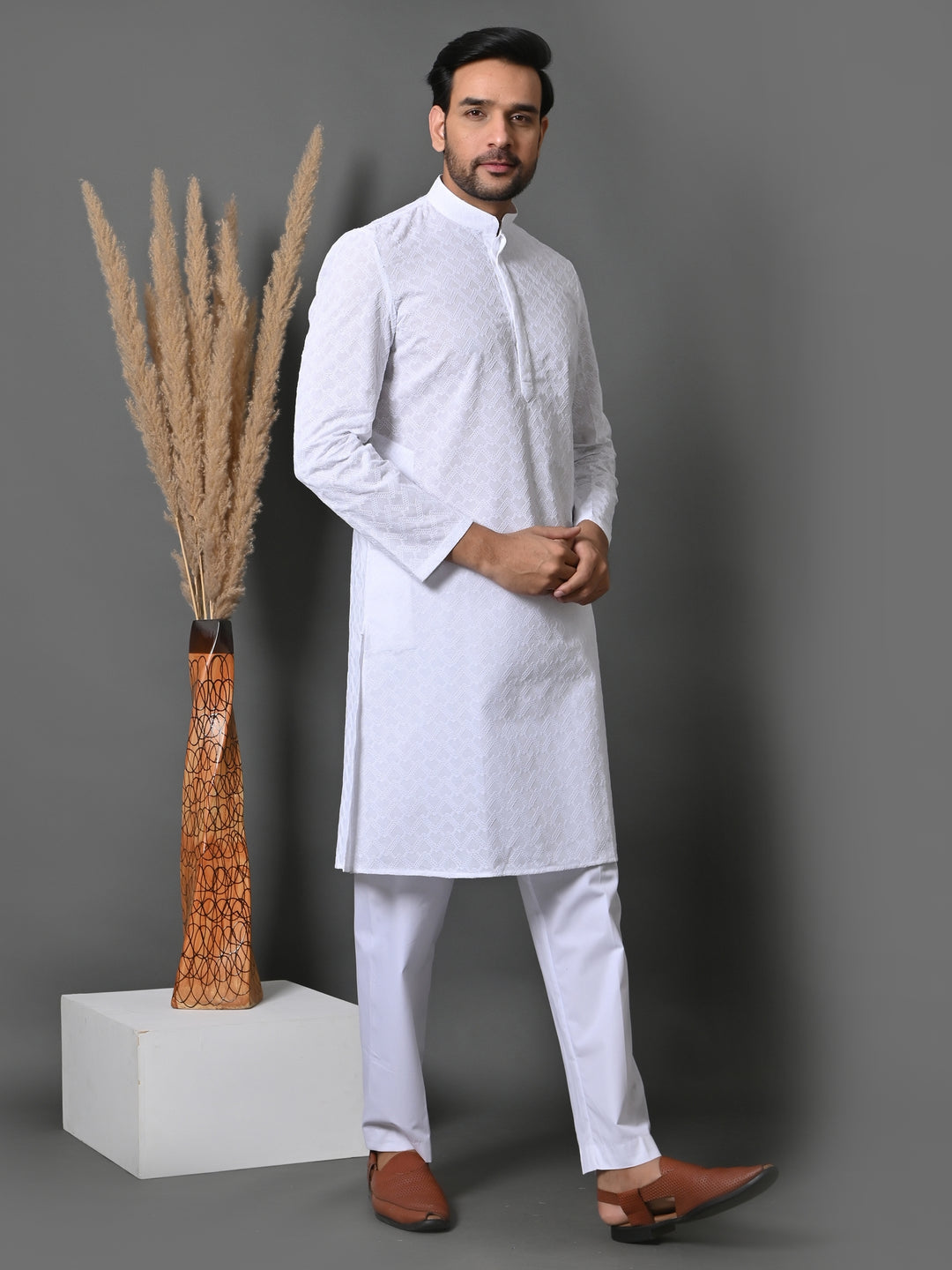 Chikan White Kurta Set - KM26317-W225