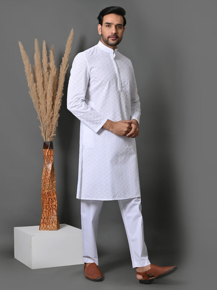 Chikan White Kurta Set - KM26317-W225
