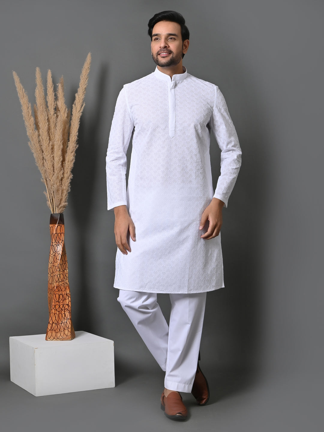 Chikan White Kurta Set - KM26317-W225