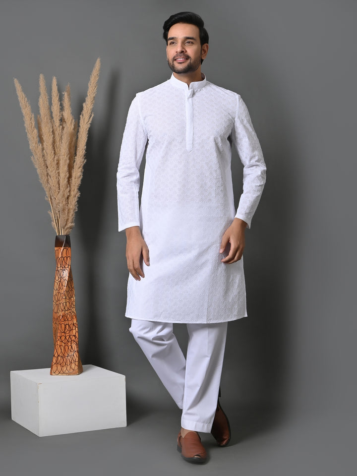 Chikan White Kurta Set - KM26317-W225