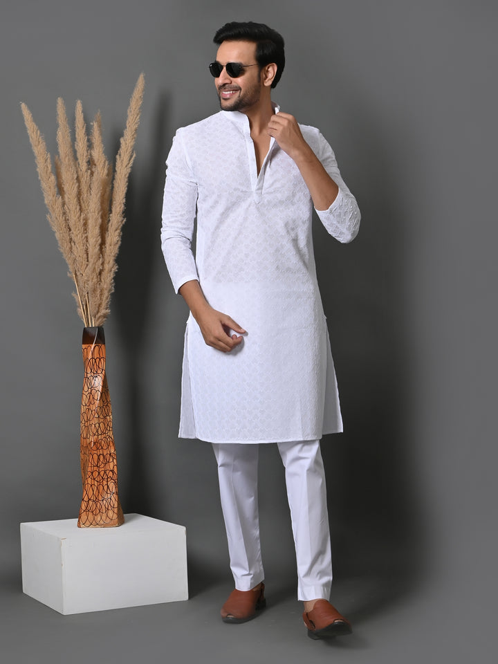 Chikan White Kurta Set - KM26317-W225