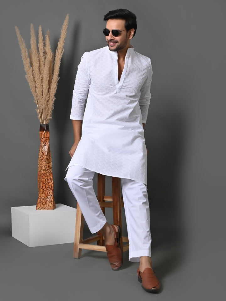 Chikan White Kurta Set - KM26317-W225
